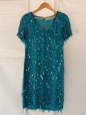 Vintage Stenay Women's 100% Silk Aqua Full Sequin Dress SZ 6 BEAUTIFUL!